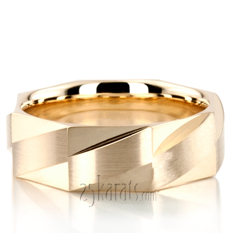 Octagonal Carved Design Wedding Band  - view 2