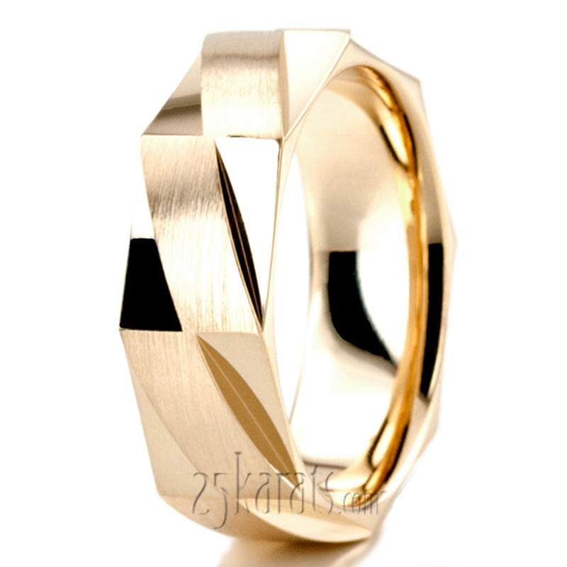 Octagonal Carved Design Wedding Band  - view 3