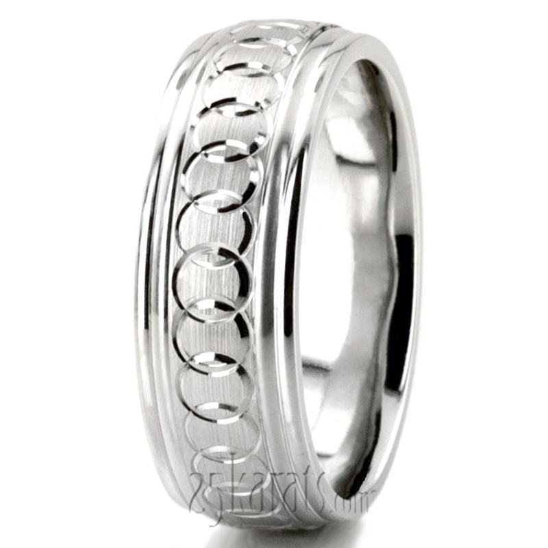 Fancy Circle-cut Diamond Carved Wedding Band  - view 6