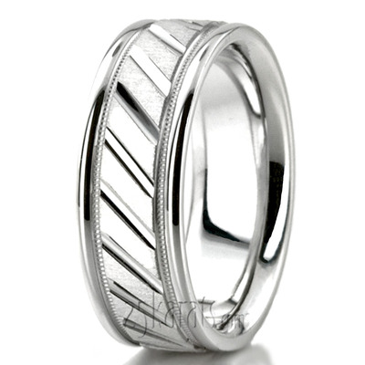 Diagonal Cut Milgrain Diamond Carved Wedding Band  - view 2 of 2