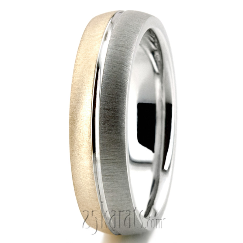 Symmetrical Two-Tone Basic Carved Wedding Ring  - view 2