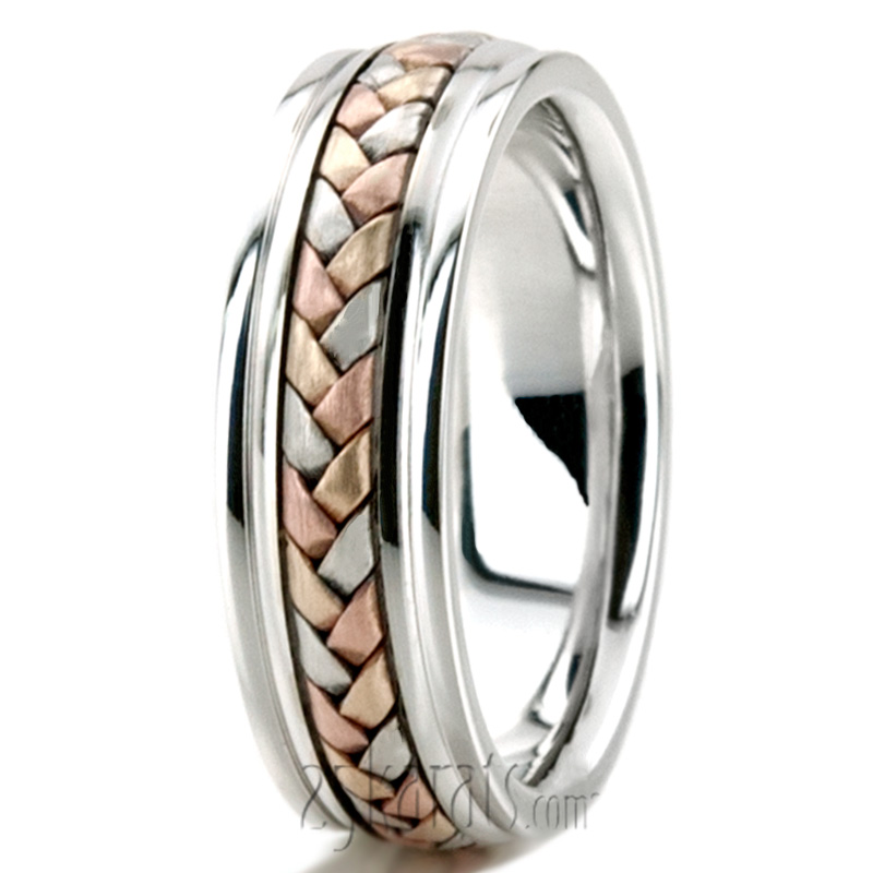 Tri-Tone Hand Braided Wedding Ring  - view 6