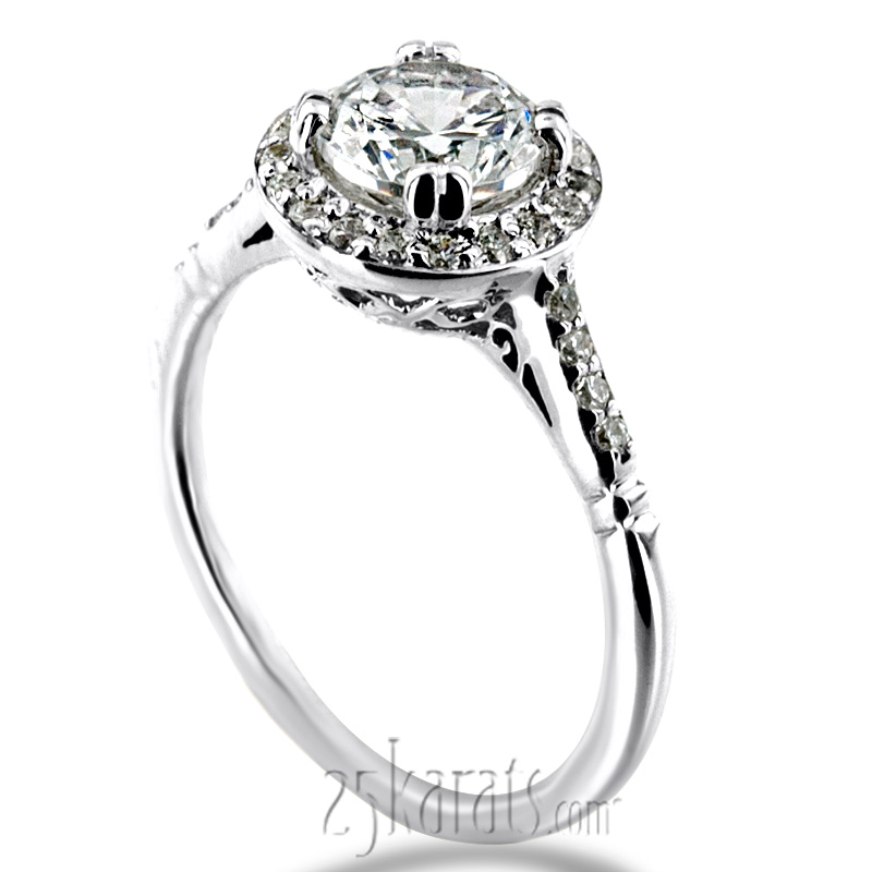 Micro Pave Halo Antique Inspired Diamond Engagement Ring (1/5 ct. t.w.) - view 1