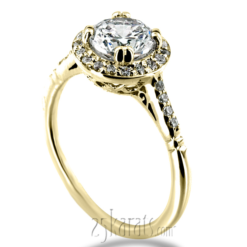 Micro Pave Halo Antique Inspired Diamond Engagement Ring (1/5 ct. t.w.) - view 2