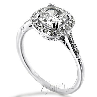 Micro Pave Cushion Halo Antique Inspired Engagement Ring (1/5 ct. t.w.) - view 3 of 5