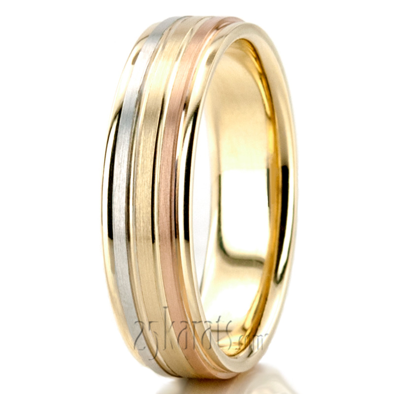 Grooved Tri-Color Fancy Designer Wedding Ring  - view 2