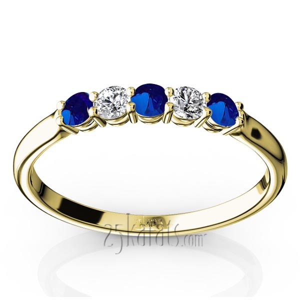 Blue Sapphire & Diamond Alternating Anniversary Band - view 2