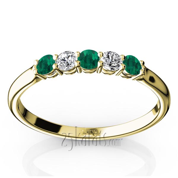 Emerald & Diamond Alternating Anniversary Band - view 2