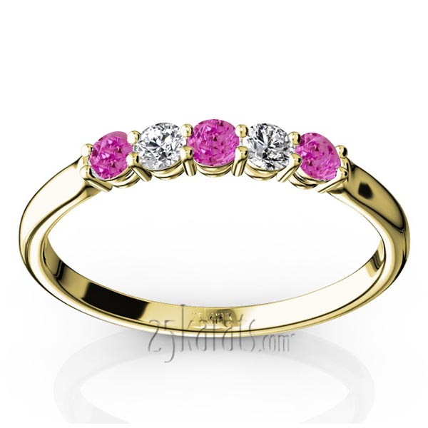 Pink Sapphire & Diamond Alternating Anniversary Band - view 2