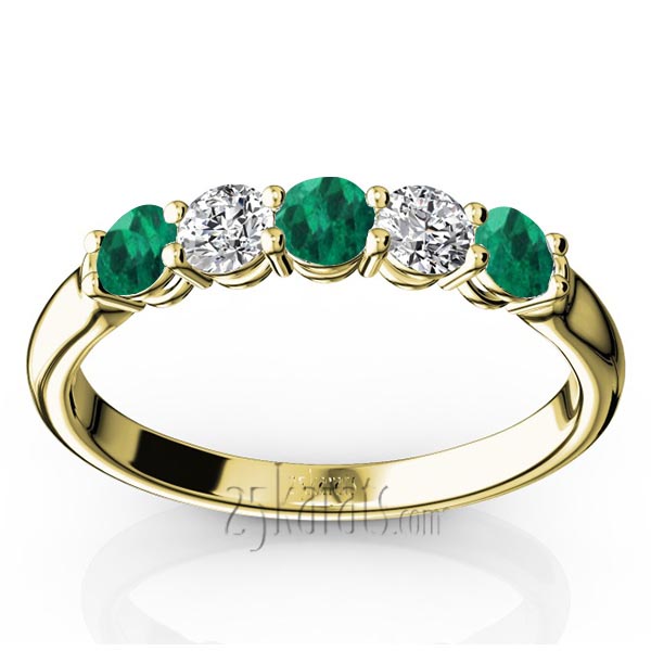 Ladies' Emerald & Diamond Alternating Anniversary Band - view 2