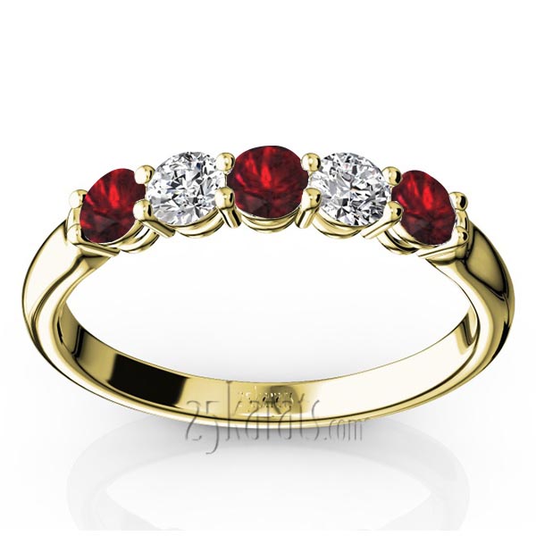 Ladies' Garnet & Diamond Alternating Anniversary Band - view 2