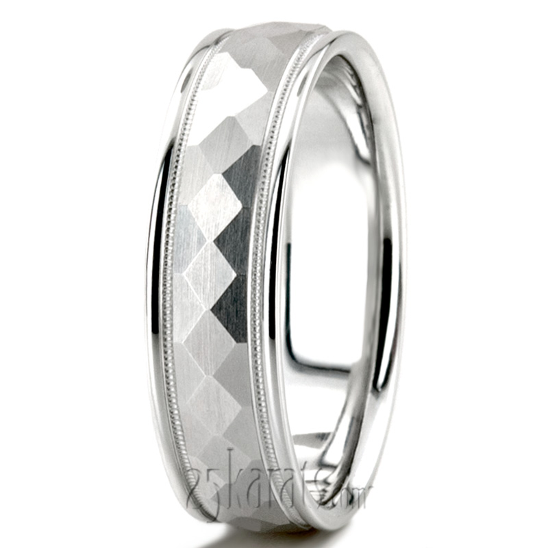 Unique Honeycomb Style Fancy Carved Wedding Ring  - view 2