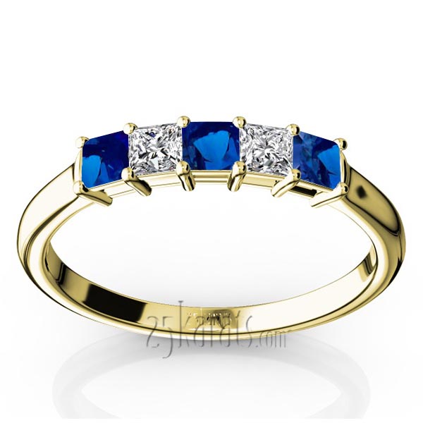 Princess Cut Blue Sapphire & Diamond Anniversary Band - view 2