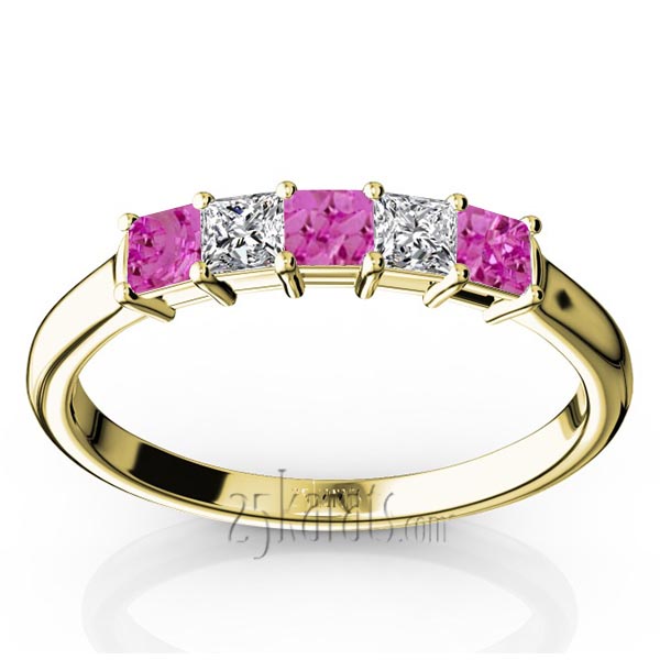 Princess Cut Pink Sapphire & Diamond Anniversary Band - view 2