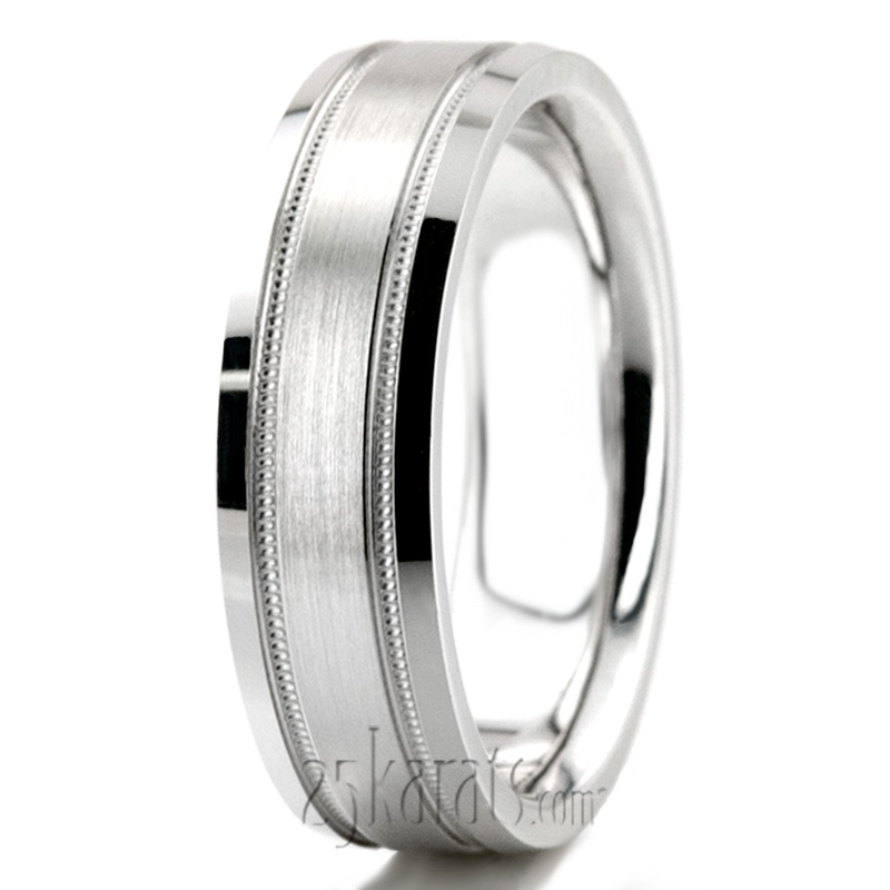 Beveled Edge Milgrain Basic Carved Wedding Band - view 2