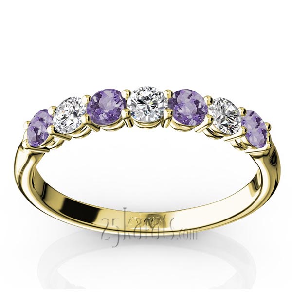 7-Stone Amethyst & Diamond Alternating Anniversary Band - view 2