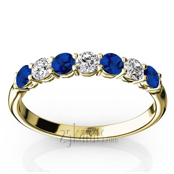 7-Stone Blue Sapphire & Diamond Alternating Anniversary Band - view 2