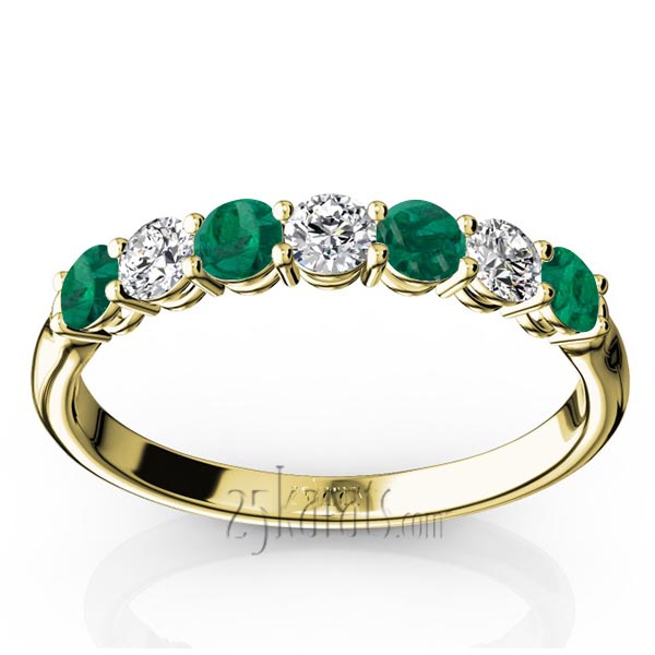 7-Stone Emerald & Diamond Alternating Anniversary Band - view 2