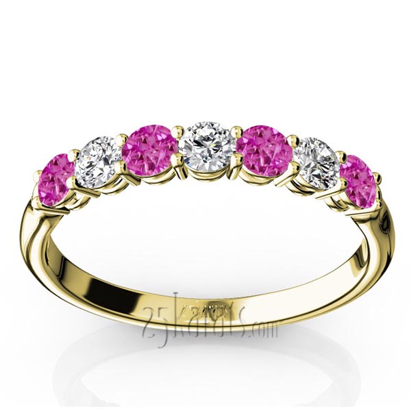  7-Stone Pink Sapphire & Diamond Alternating Anniversary Band - view 2