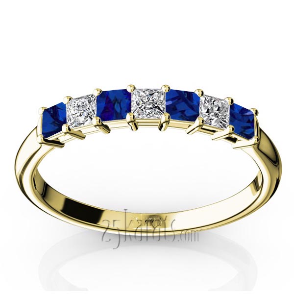 Blue Sapphire & Diamond Alternating Shared Prong Anniversary Band - view 2