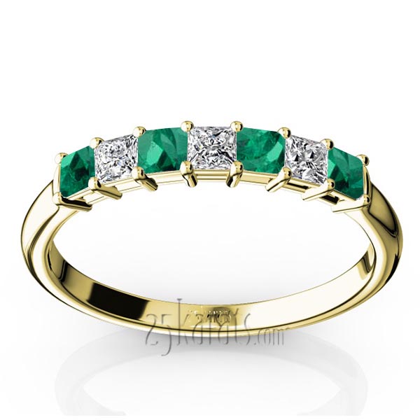 Emerald & Diamond Alternating Shared Prong Anniversary Band - view 2