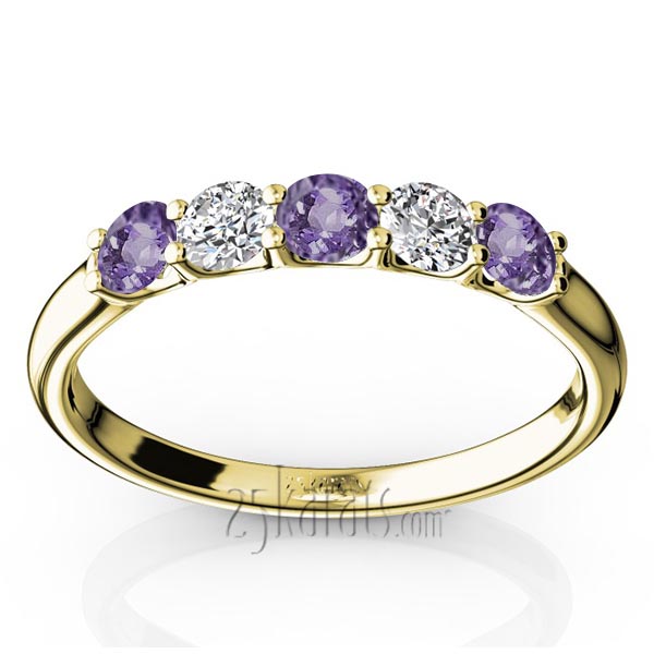 U-Prong Set Amethyst & Diamond Alternating Anniversary Band  - view 2