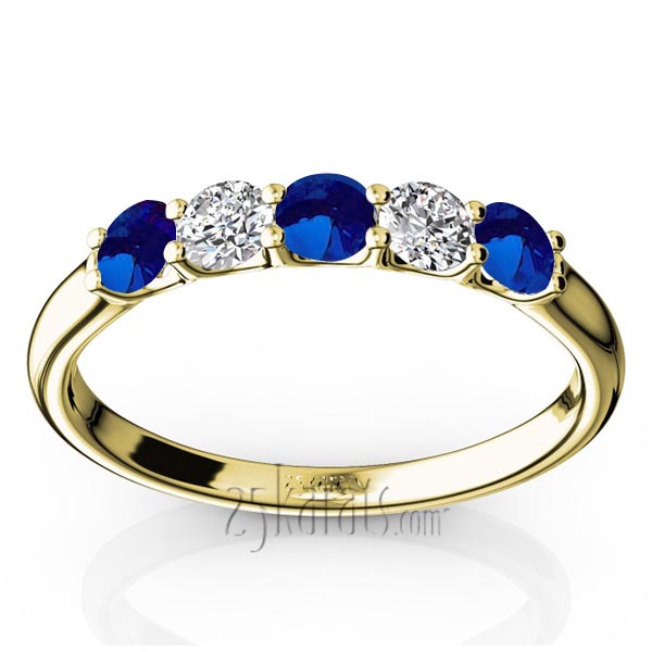  U-Prong Set Blue Sapphire & Diamond Alternating Anniversary Band - view 2