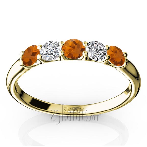 U-Prong Set Citrine & Diamond Alternating Anniversary Band - view 2