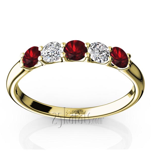 U-Prong Set Garnet & Diamond Alternating Anniversary Band - view 2