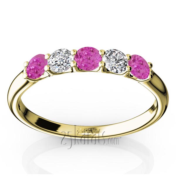 U-Prong Set Pink Sapphire & Diamond Alternating Anniversary Band - view 2