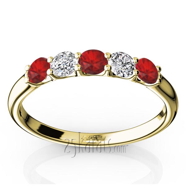 U-Prong Set Ruby & Diamond Alternating Anniversary Band - view 2