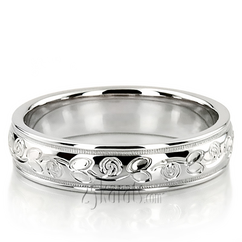 Refined Floral Carved Wedding Band  - view 6