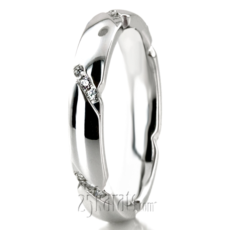 Diagonal Set Low Dome Diamond Wedding Ring - view 2