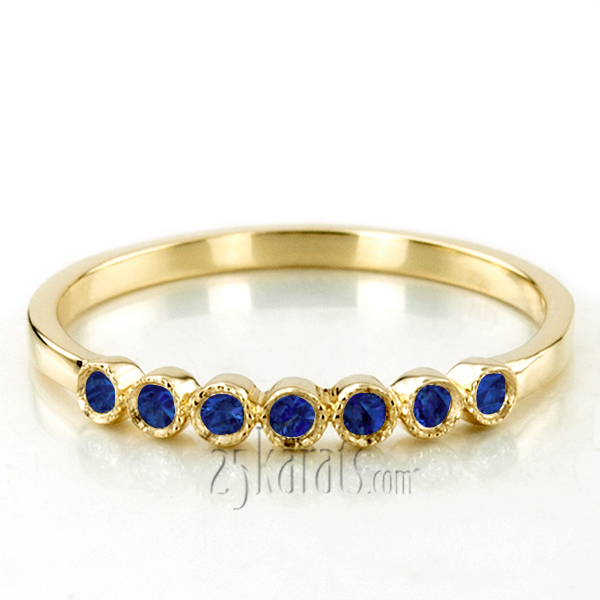 Elegant Milgrain Bezel Set Sapphire 7 Stone Band - view 2