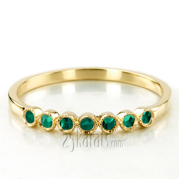 Petite Milgrain Bezel Set Emerald 7 Stone Band - view 2