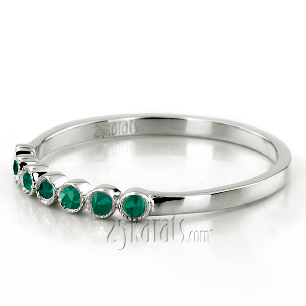 Petite Milgrain Bezel Set Emerald 7 Stone Band - view 3