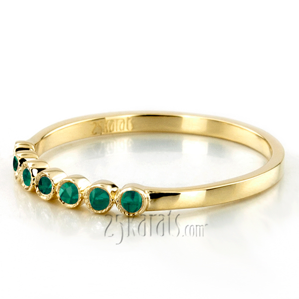 Petite Milgrain Bezel Set Emerald 7 Stone Band - view 4