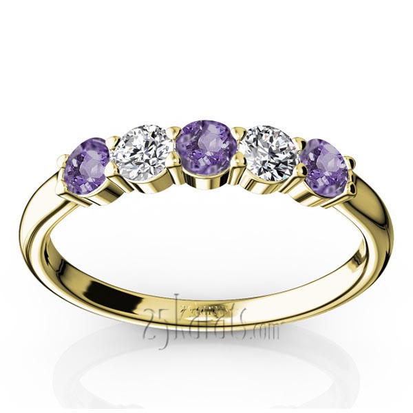 Shared Prong Basket Setting Amethyst & Diamond Anniversary Band - view 2