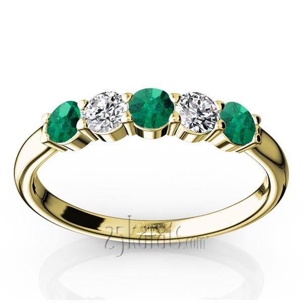  Shared Prong Basket Setting Emerald & Diamond Anniversary Band - view 2