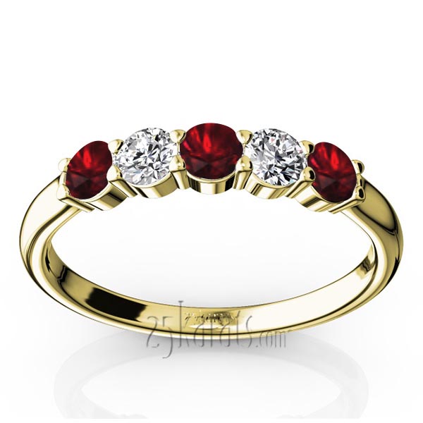 Shared Prong Basket Setting Garnet & Diamond Anniversary Band - view 2