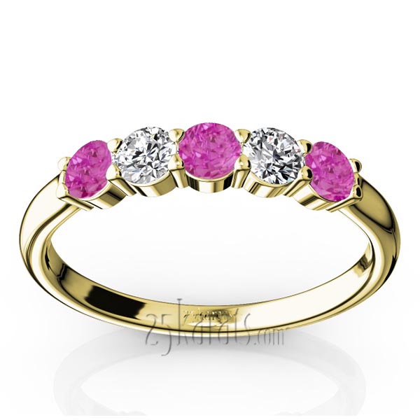  Shared Prong Basket Setting Pink Sapphire & Diamond Anniversary Band - view 2