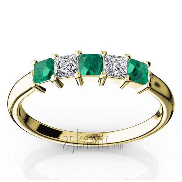 Shared Prong Princess Cut Emerald & Diamond Anniversary Band - view 2