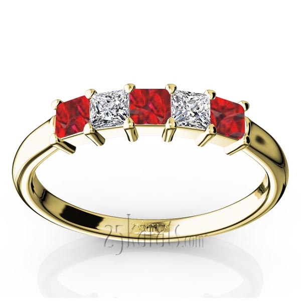  Shared Prong Princess Cut Ruby & Diamond Anniversary Band - view 2