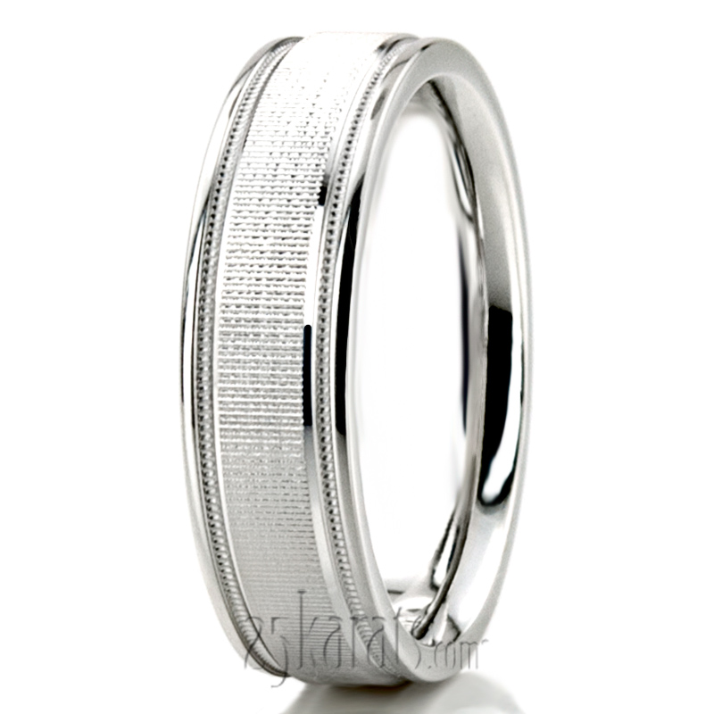 Fine Striped Diamond Cut Wedding Band  - view 2