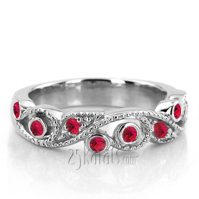 Graceful Floral Design Ruby Wedding Anniversary Band - view 1 of 2