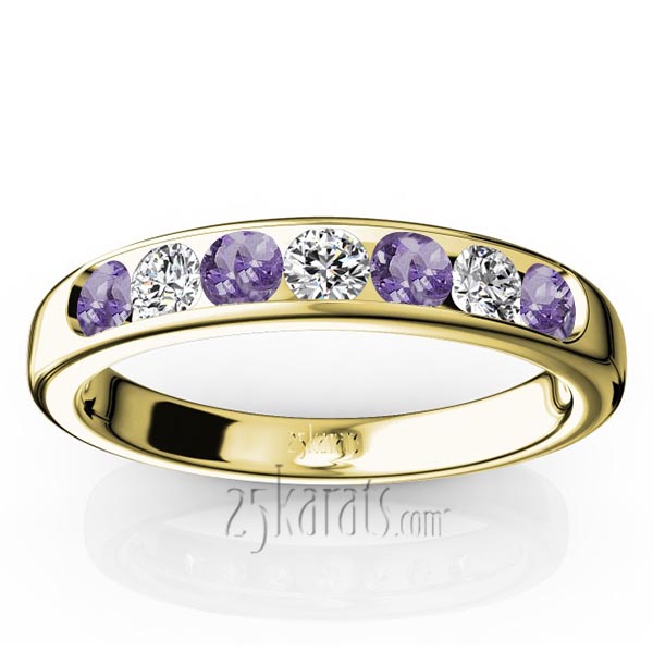 Channel Set Round Amethyst & Diamond Anniversary Band - view 2