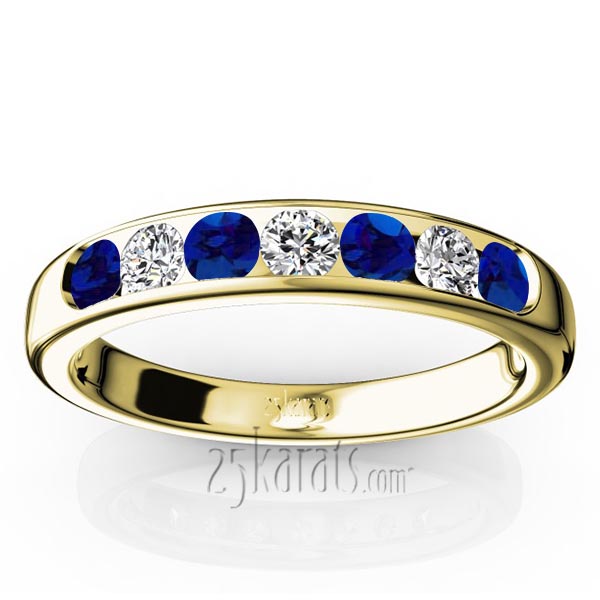 Channel Set Round Blue Sapphire & Diamond Anniversary Band - view 2