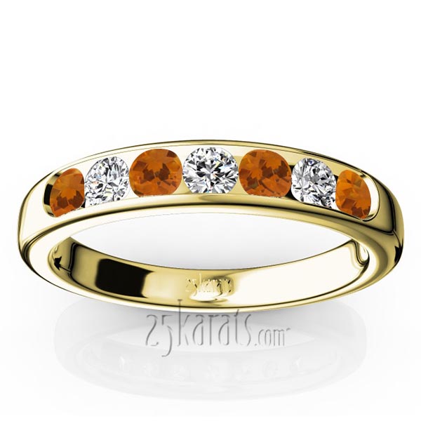 Channel Set Round Citrine & Diamond Anniversary Band - view 2