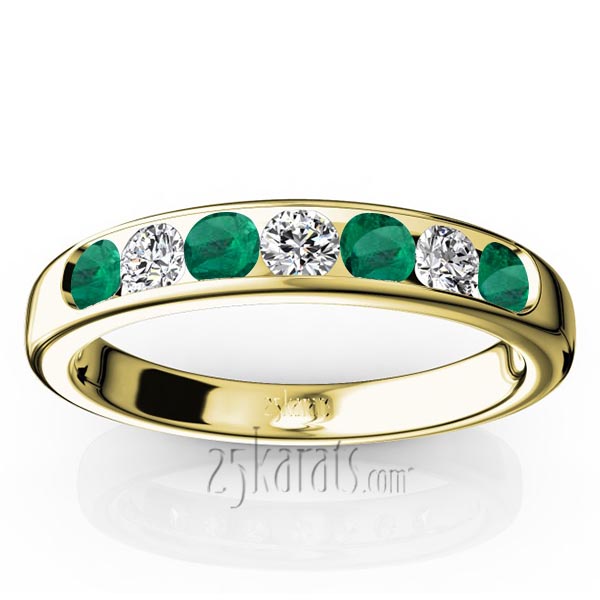  Channel Set Round Emerald & Diamond Anniversary Band - view 2