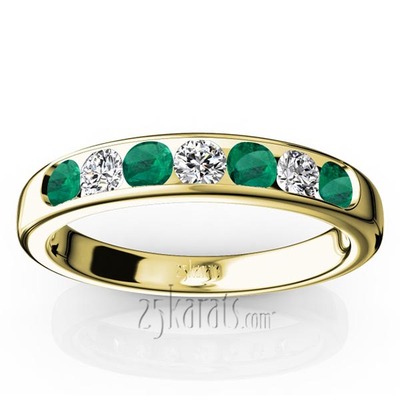  Channel Set Round Emerald & Diamond Anniversary Band - view 2 of 2